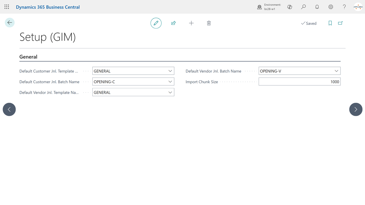 The GIM setup: default customer and vendor templates and batches, import chunk size.