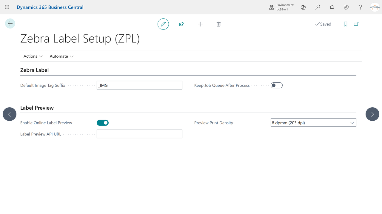 Zebra Label Setup: image tag suffix, job queue retention and the opt-in online label preview.